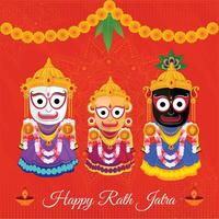 happy jagannath rath yatra poster design with background vector