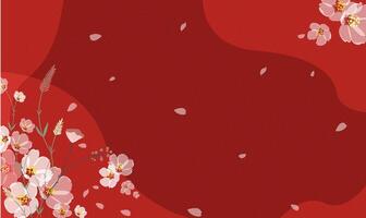 cherry blossom pink plum blossom in red background vector