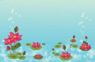 loto flor en un estanque planta con hojas y agua gotas naturaleza decoración vector