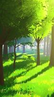 Cartoon grüne Waldlandschaft mit Bäumen und Blumen video