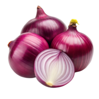 Frais violet oignons avec un tranché ouvert affiché sur une transparent Contexte png