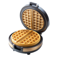 Belgian Waffle Maker With Freshly Baked Golden Waffle on Kitchen Counter png