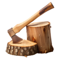 Ax Embedded in a Wooden Log for Chopping Wood Against Transparent Background png