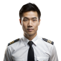 Porträt von ein jung männlich Pilot im Uniform mit Schulterklappen auf transparent Hintergrund png