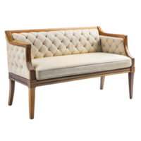 elegant beige tuftade soffa med trä- ram på transparent bakgrund png