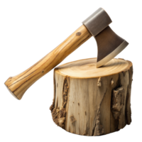 Axe Embedded in Chopped Wood Stump on Transparent Background png