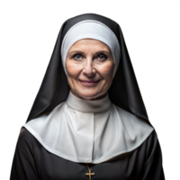 lächelnd Nonne im traditionell religiös Gewohnheit posieren zum ein Porträt png