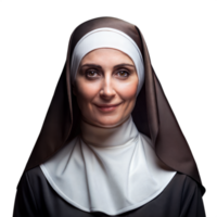 Porträt von ein lächelnd Nonne im traditionell Gewohnheit gegen ein transparent Hintergrund png