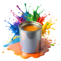 Colorful Paint Splatters Around an Open Can on a Transparent Background png