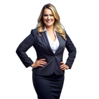 Confident Businesswoman in Suit With Hands on Hips png