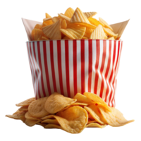 überfüllt Eimer von knusprig Kartoffel Chips mit ein transparent Hintergrund png