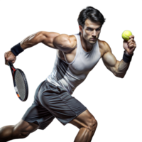 Dynamic Tennis Player Preparing to Serve at an Indoor Court During a Competitive Match png