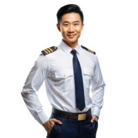 Confident Airline Pilot Standing With Hands on Hips in Uniform Against a Transparent Background png