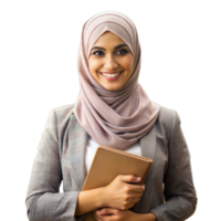 Confident Young Woman in Business Attire Holding a Tablet With a Transparent Background png
