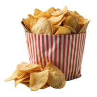 Full Bowl of Golden Potato Chips on a Transparent Background png