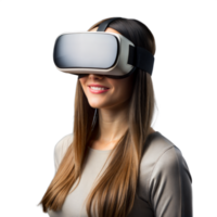 mulher vestindo virtual realidade fone de ouvido png
