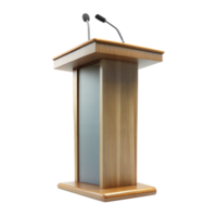moderno de madeira pódio com microfones em uma transparente fundo png