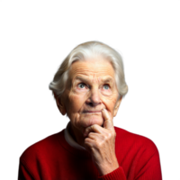 Elderly Woman in Red Sweater Deep in Thought With a Transparent Background png