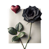 Black Rose and Red Heart on Lined Paper Signifying Romance and Mystery png