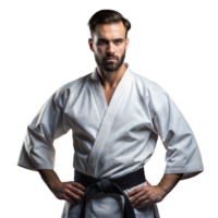 Confident Martial Artist in White Gi With Black Belt Posing Against Transparent Background png