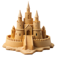 Elaborate Sandcastle Mimicking Medieval Architecture on a Clear Day png