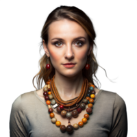 portrait de une Jeune femme portant coloré perlé bijoux png