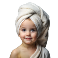 Portrait of Smiling Little Boy with His Head Wrapped in a Towel png