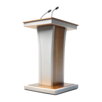 moderne en bois podium avec double microphones sur une transparent Contexte png