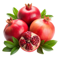 Fresh Pomegranates With One Cut Open Revealing Seeds on a Transparent Background png