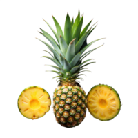 Whole Pineapple and Cross-Section Slices on a Transparent Background png