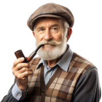 Elderly Man With Tweed Cap Posing With Pipe Against Transparent Background png