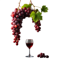 Bunch of Red Grapes Suspended Above Wine Glass on Transparent Background png