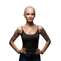 Confident Bald Woman Posing in a Casual Tank Top on a Transparent Background png