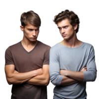 dois jovem homens dentro casual roupas em pé com braços cruzado dentro uma estúdio configuração png