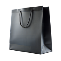 Elegant Black Shopping Bag With Sleek Rope Handles on Transparent Background png