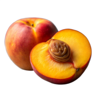 Freshly Cut Ripe Nectarine Next to a Whole One on a Transparent Background png