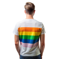 Young Man Wearing LGBTQ Rainbow Pride T-Shirt Standing Confidently png