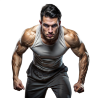 Muscular Man in Athletic Wear Poised for Intense Workout on Transparent Background png