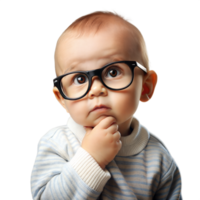 nyfiken litet barn med glasögon funderar över något mot transparent bakgrund png