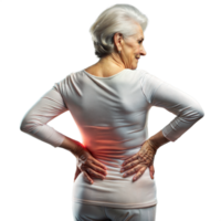 Senior Woman Suffering From Back Pain Standing Against Transparent Background png