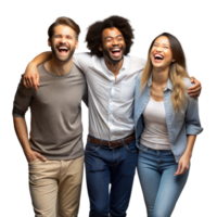 Three Friends Laughing Together Arm in Arm on a Transparent Background png