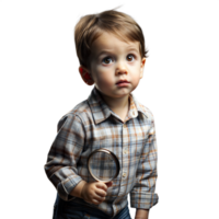 Curious Toddler Holding Magnifying Glass With a Transparent Background png