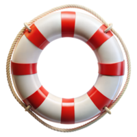 Classic White and Red Life Buoy With Rope on Transparent Background png