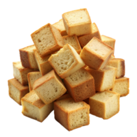 Pile of Freshly Baked Bread Cubes on a Transparent Background png