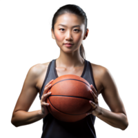 självsäker kvinna basketboll spelare innehav boll på transparent bakgrund png