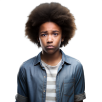 Pensive Young Boy With Curly Hair Standing Against a Transparent Background png