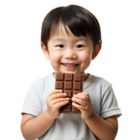 Happy Toddler Holding a Bar of Chocolate With a Transparent Background. png