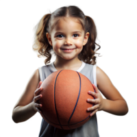 joven niña participación un baloncesto con un confidente sonrisa en un transparente antecedentes png