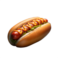 delicioso caliente perro con mostaza y condimento en un transparente antecedentes png