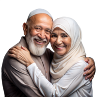 Elderly Couple Embracing Each Other With Smiles Against Transparent Background png